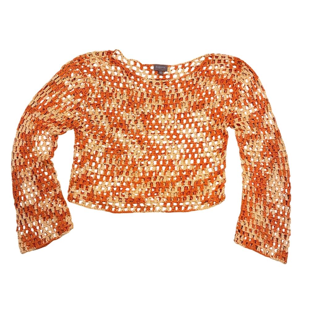 Buckle 33 Coastal Two Tone Orange open knit Cropped Sweater Large baggy sleeve